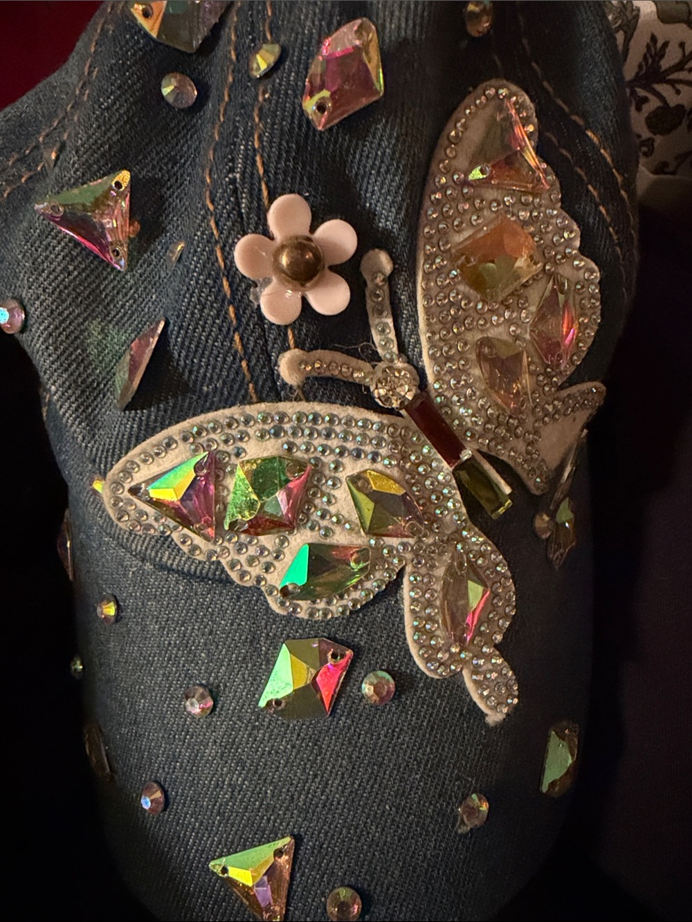 Kids Dark Blue Denim Butterfly Embellished Hat